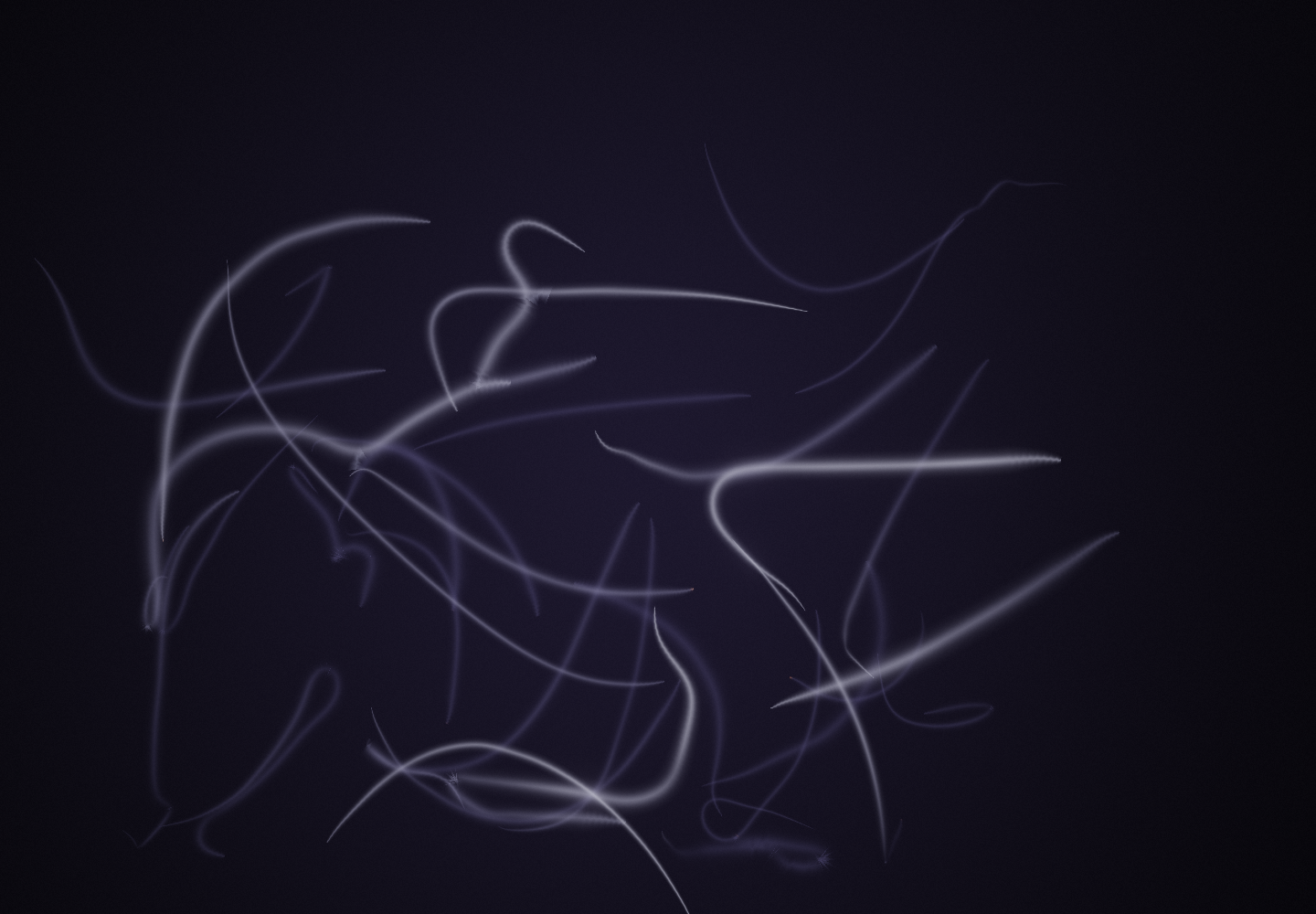 Elsewhere — translucent fibres meet, hold and pull apart.